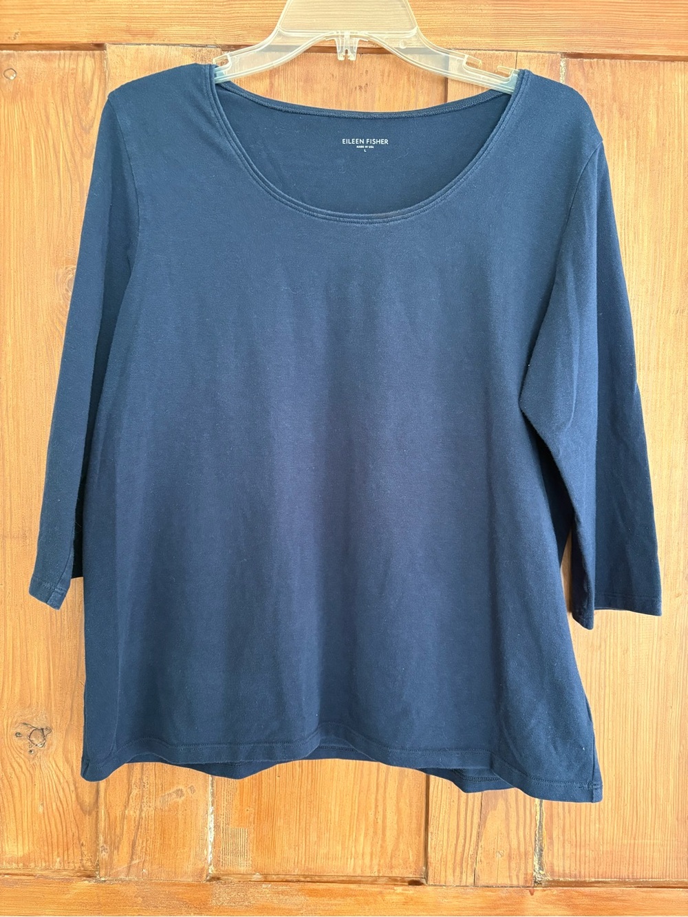Eileen Fisher Navy Blue Scoop Neck Organic Cotton Tee Top Size L USA
